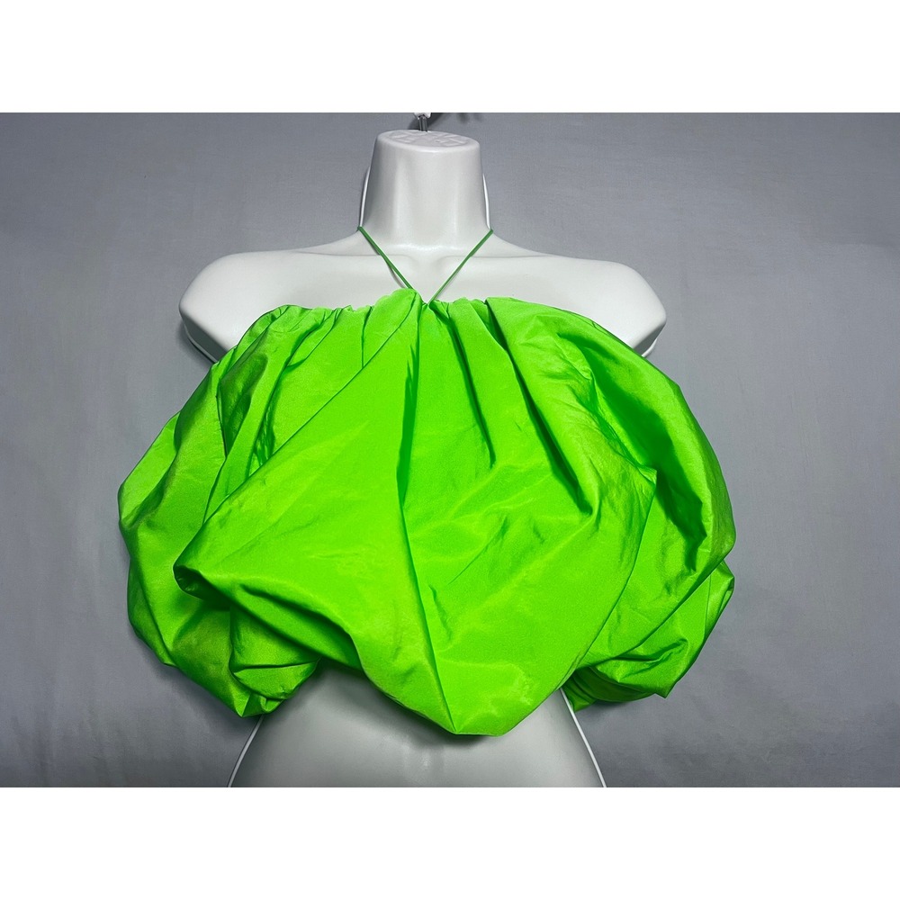 Zara Special Edition Neon Green Puff Volume Halter Crop Bubble Party Top Medium
